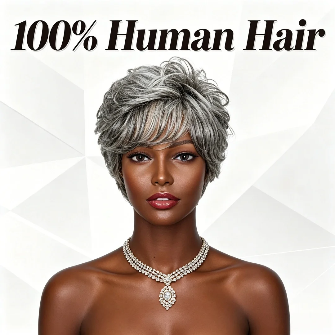 Hair Care Women - Perruque Courte Bouclée Grise Ombrée en