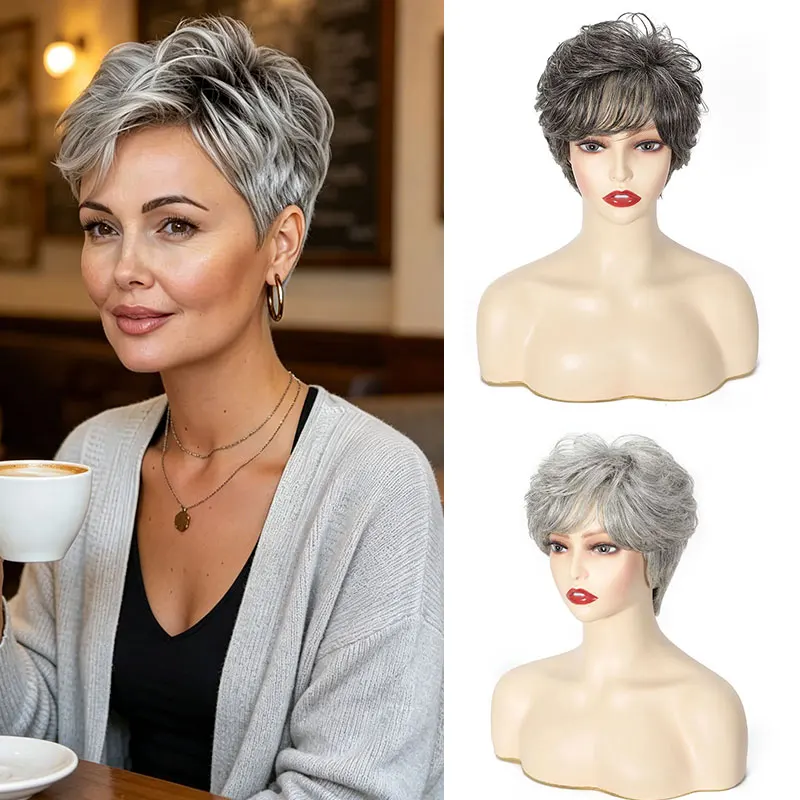 Perruque Courte Bouclée Grise  - Hair Care Women avis et prix